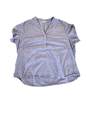 Riders By Lee Chambray Blue V-Neck Button Front - Women's Blouse Size 2X